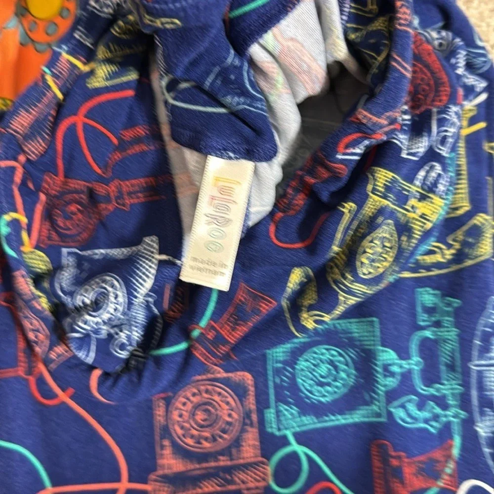 5 LuLaRoe Orange and Blue Pajama Bottoms Leggings Vibrant Pattern‎